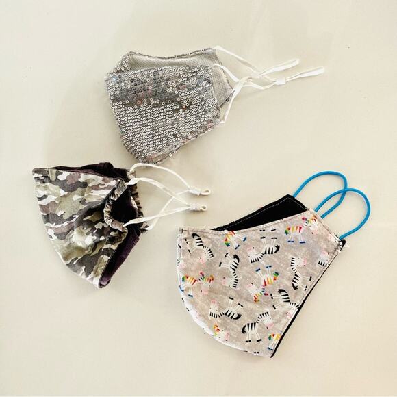 Unicorn Zebra Camo Sequin Fabric Cloth Adjustable Elastic Face Covering Mask s/3 - Picture 1 of 6